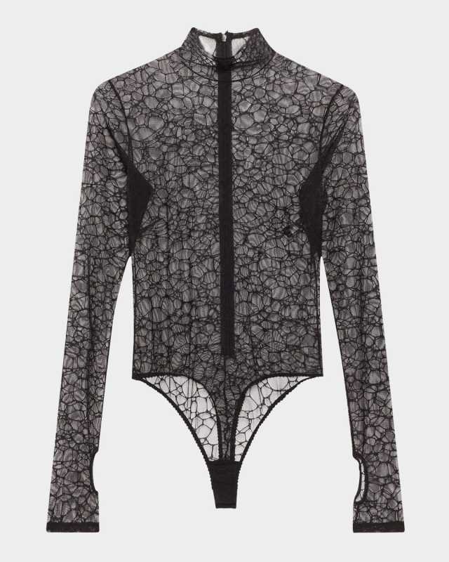 Crystalline Turtleneck Lace Bodysuit